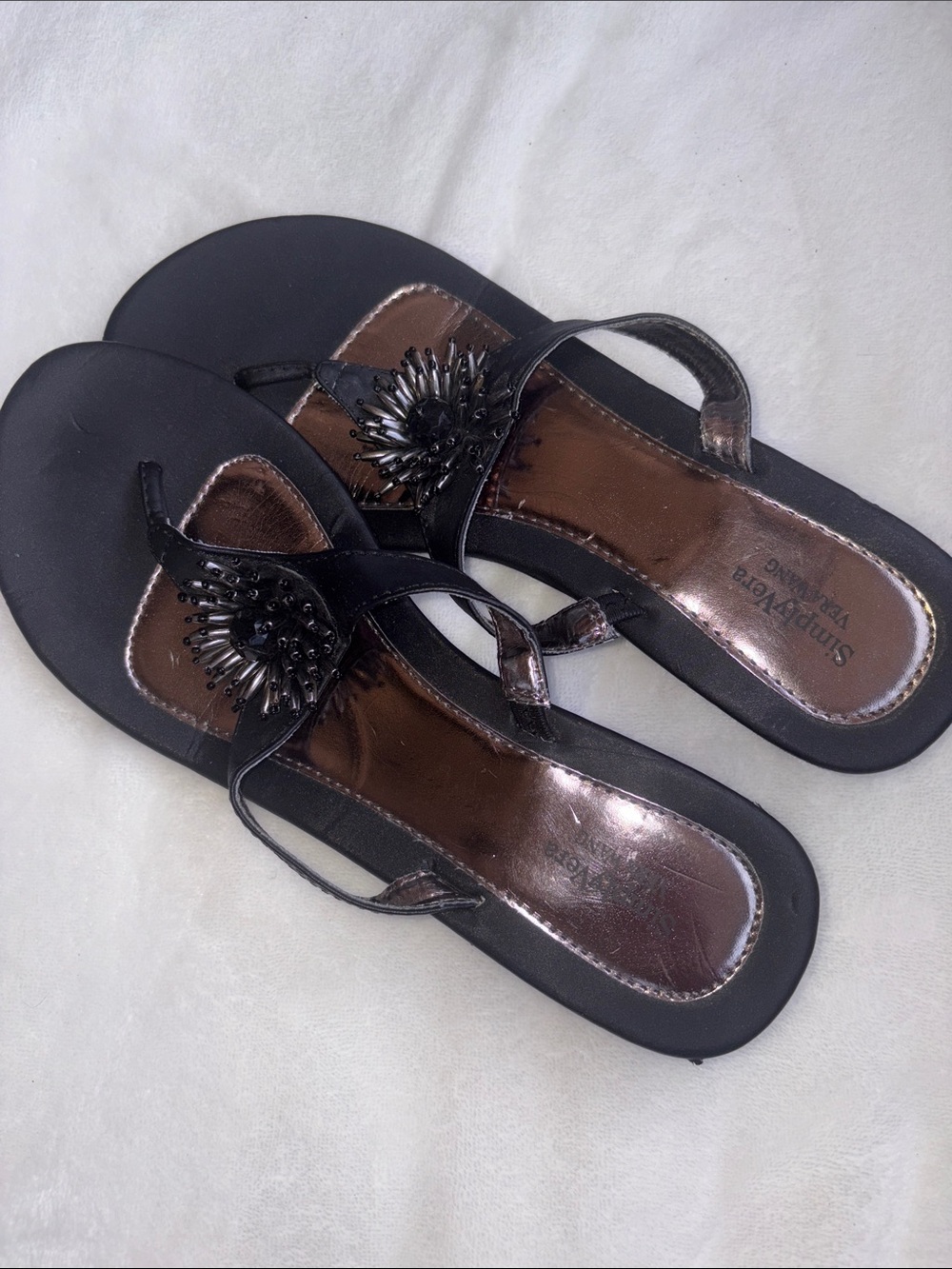 Simply Vera Vera Wang Black Beaded Thong Sandals